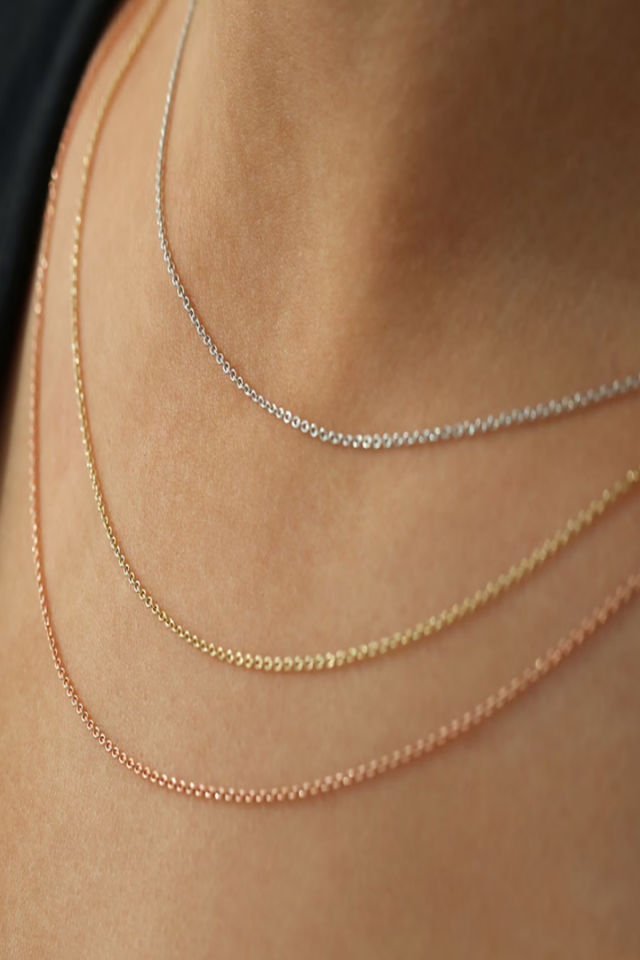 PRENSES PIRLANTA-Kadın 14 Ayar Altın Hayalet Zincir Kolye SARI  - 45 CM