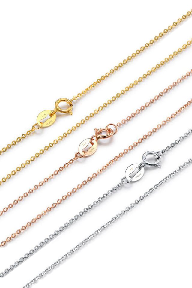 PRENSES PIRLANTA-Kadın 14 Ayar Altın Hayalet Zincir Kolye BEYAZ - 45 CM