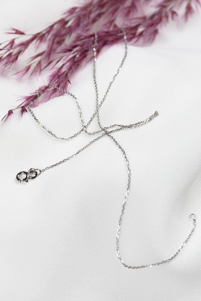 PRENSES PIRLANTA-Kadın 14 Ayar Altın Hayalet Zincir Kolye BEYAZ - 45 CM