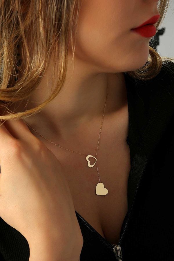 Prenses Pırlanta-14 Ayar Altın Sallantılı Kalp Altın Kolye Modeli