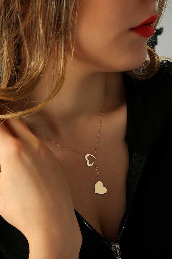 Prenses Pırlanta-14 Ayar Altın Sallantılı Kalp Altın Kolye Modeli