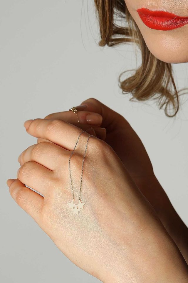 Prenses Pırlanta-14 Ayar Altın Mini Üçlü Yıldız Altın Kolye Modeli