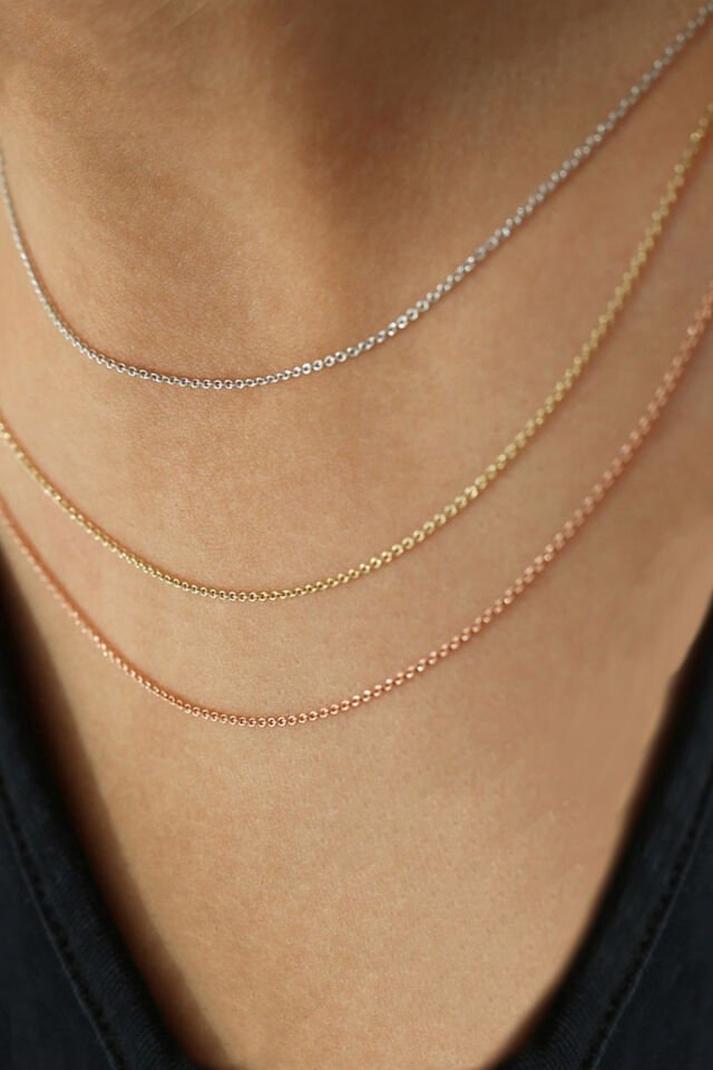 PRENSES PIRLANTA-Kadın 14 Ayar Altın Hayalet Zincir Kolye ROSE - 50 CM