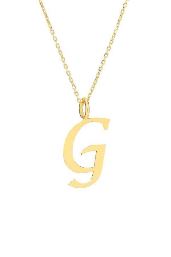 Prenses Pırlanta-14 Ayar Altın G harfi Altın Kolye Modeli