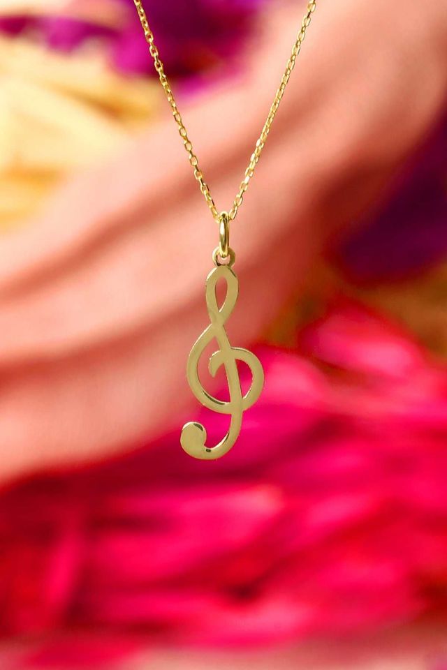 Prenses Pırlanta-14 Ayar Altın Sol Anahtarı Altın Kolye Modeli