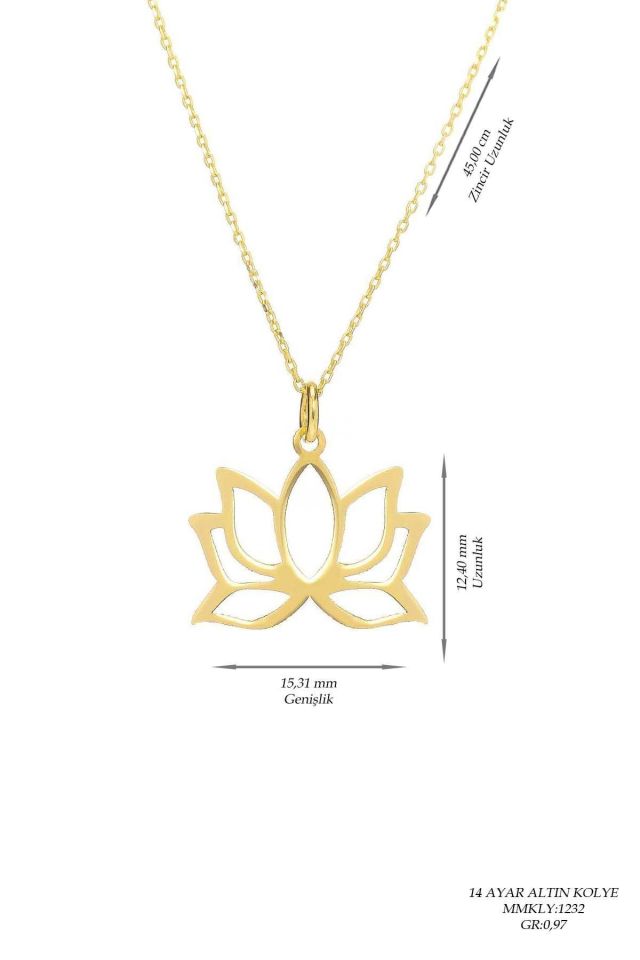 Prenses Pırlanta-14 Ayar Altın Lotus Çiçeği Altın Kolye Modeli