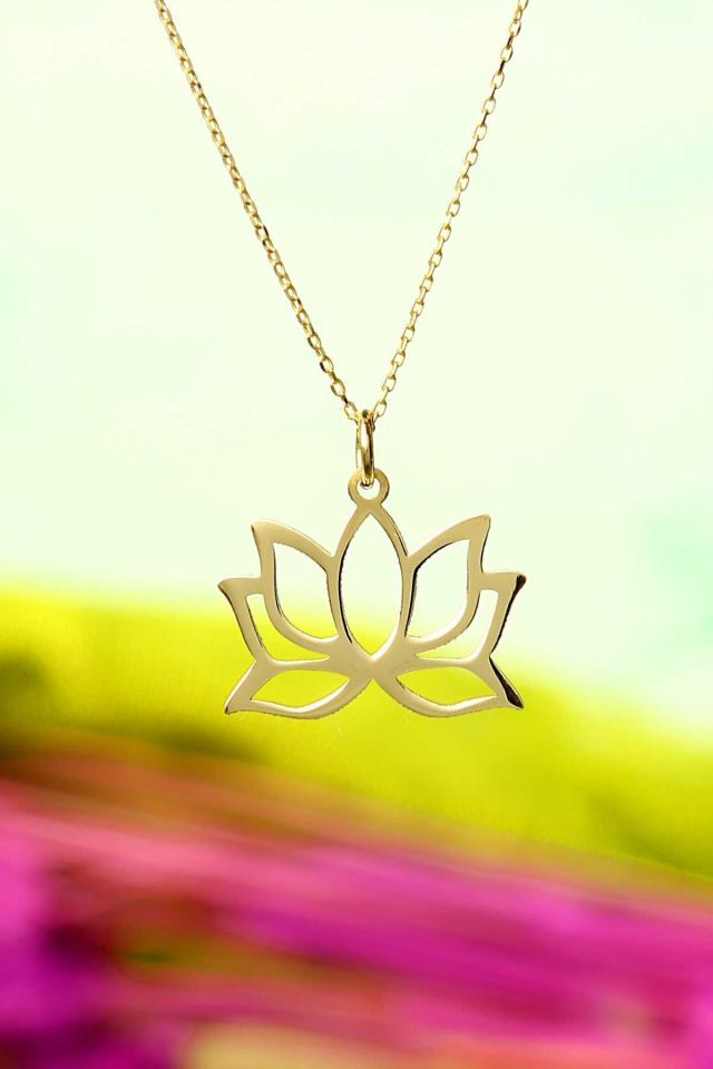 Prenses Pırlanta-14 Ayar Altın Lotus Çiçeği Altın Kolye Modeli
