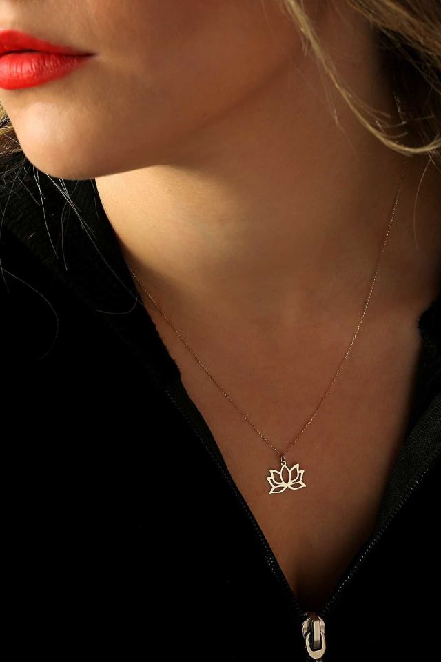 Prenses Pırlanta-14 Ayar Altın Lotus Çiçeği Altın Kolye Modeli