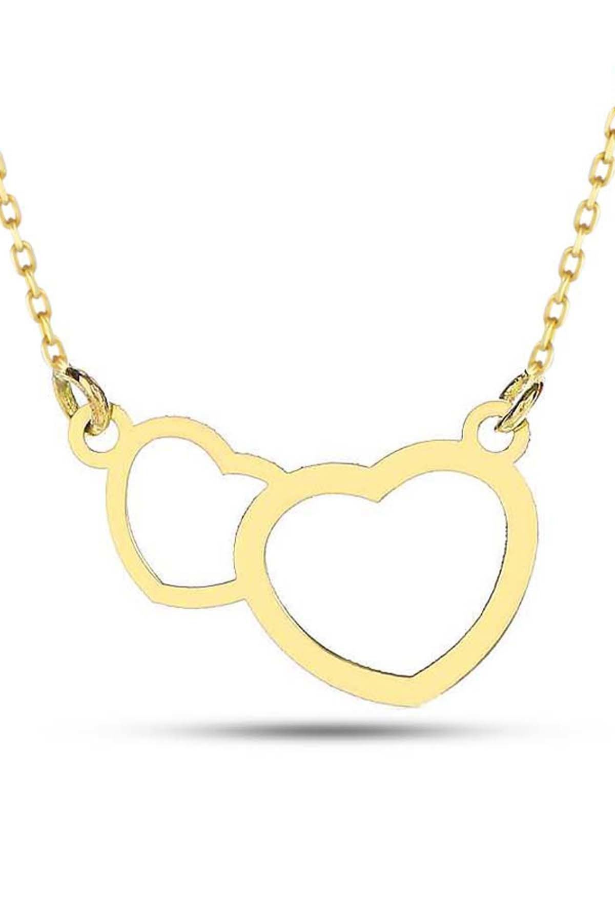Prenses Pırlanta-14 Ayar Altın Kalpler Altın Kolye Modeli