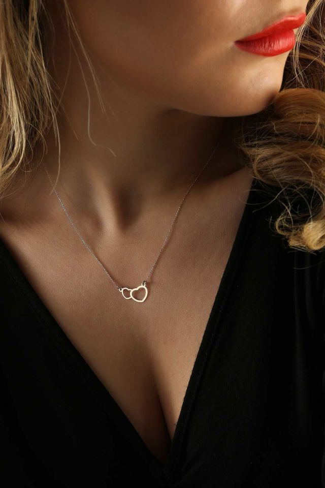 Prenses Pırlanta-14 Ayar Altın Kalpler Altın Kolye Modeli