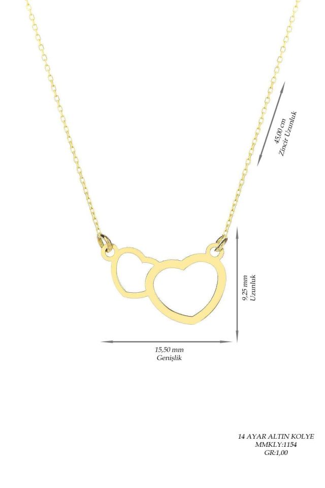 Prenses Pırlanta-14 Ayar Altın Kalpler Altın Kolye Modeli