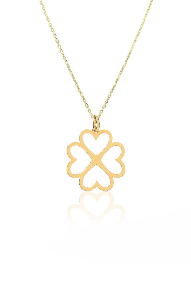 Prenses Pırlanta-14 Ayar Altın Yonca Altın Kolye Modeli