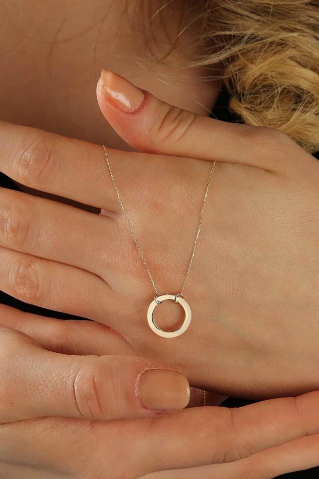 Prenses Pırlanta-14 Ayar Altın Mini Halka Altın Kolye Modeli