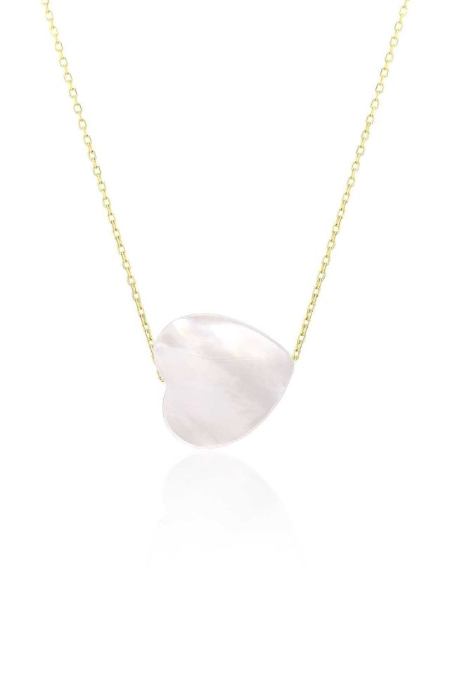 Prenses Pırlanta-14 Ayar Altın Beyaz Kalp Altın Kolye Modeli