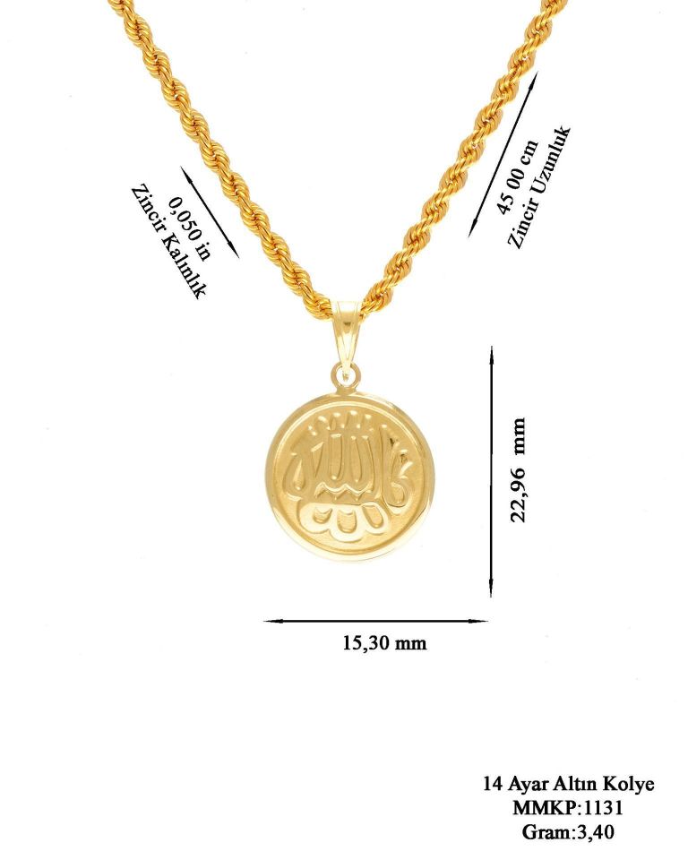 Prenses Pırlanta-14 Ayar Altın Halat Zincirli Altın Kolye Modeli