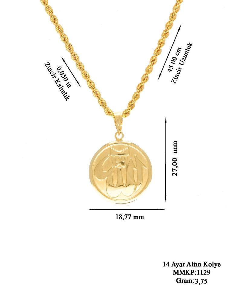 Prenses Pırlanta-14 Ayar Altın Halat Zincirle Birlikte Altın Kolye Modeli