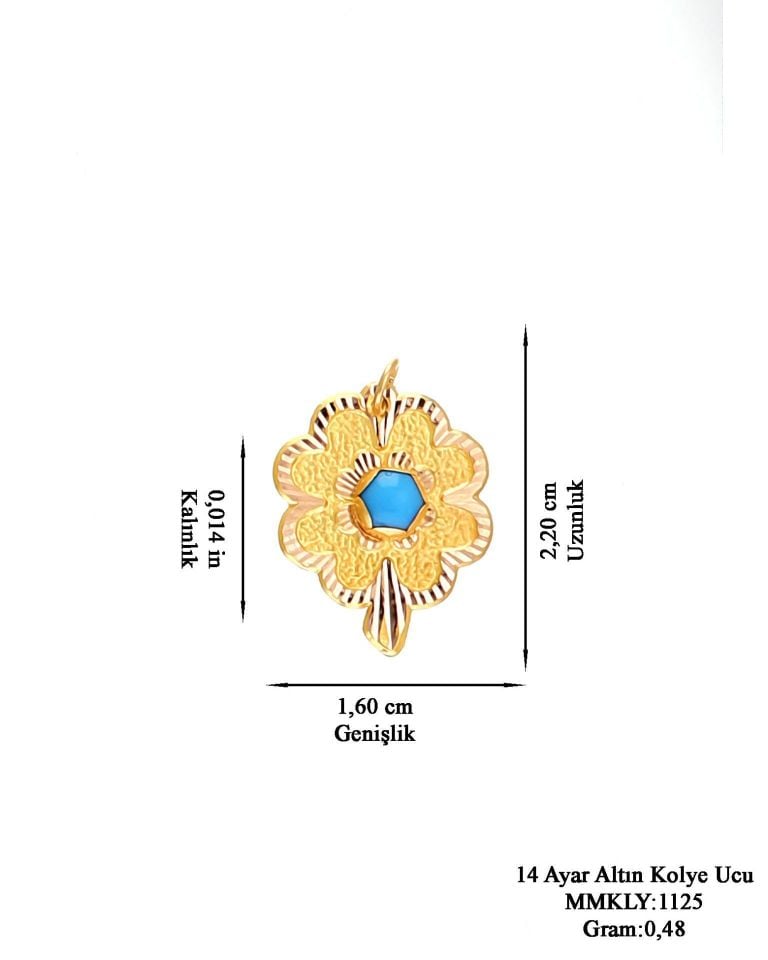 Prenses Pırlanta-14 Ayar Altın Çiçek Desenli Mavi Taşlı Altın Kolye Modeli Ucu