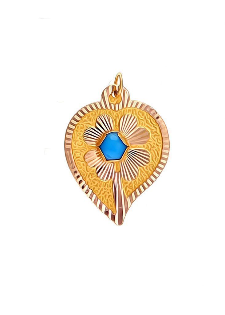 Prenses Pırlanta-14 Ayar Altın Çiçek Desenli Mavi Taşlı Altın Kolye Modeli Ucu