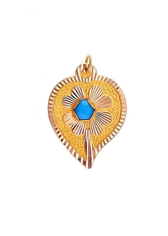 Prenses Pırlanta-14 Ayar Altın Çiçek Desenli Mavi Taşlı Altın Kolye Modeli Ucu