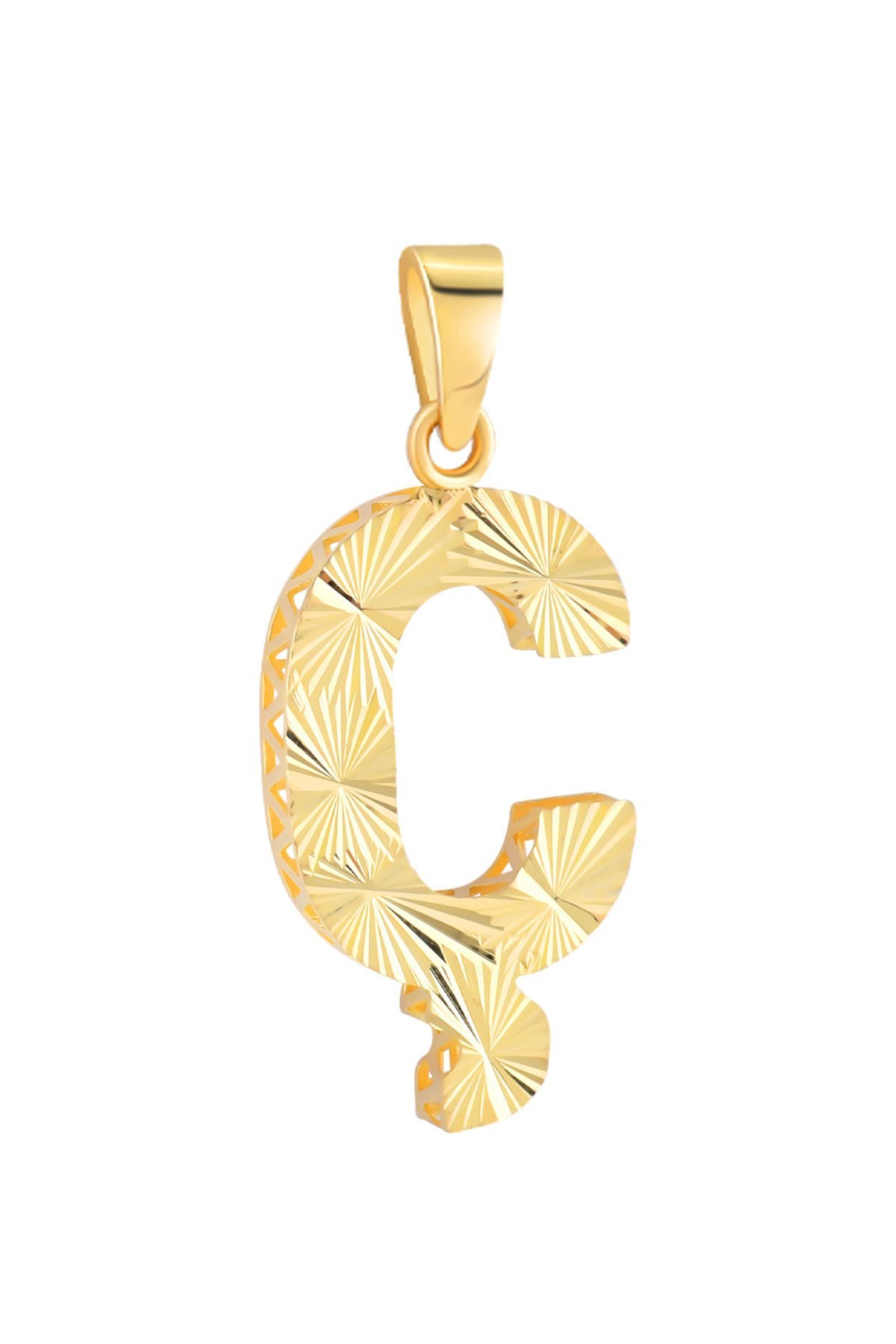 14 Ayar Altın Ç Harfi Kolye Ucu Parlak Kalemli Işıltılı Zincir Dahil Değildir