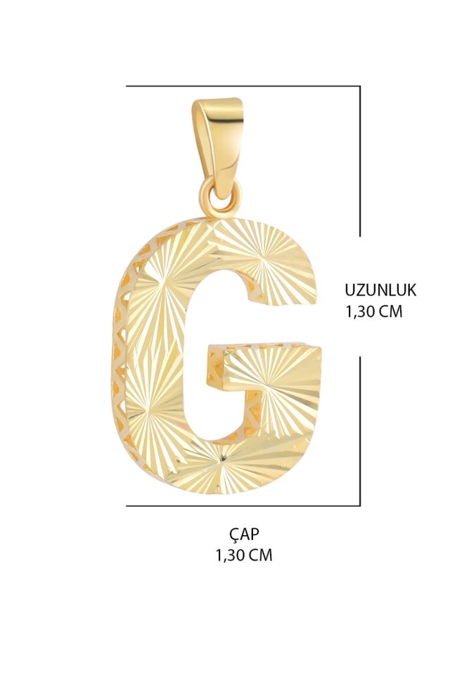 14 Ayar Altın G Harfi Kolye Ucu Parlak Kalemli Işıltılı Zincir Dahil Değildir
