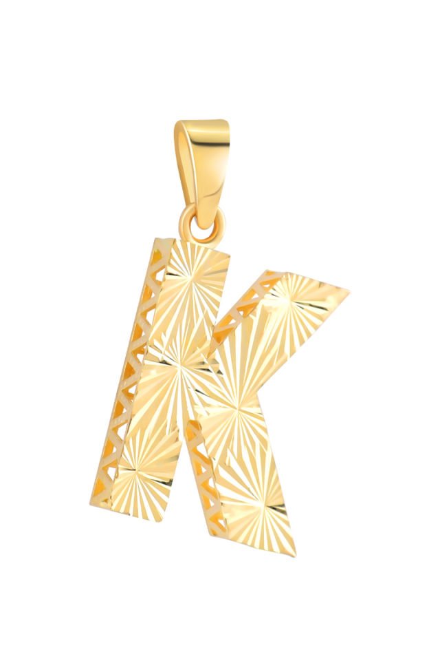 14 Ayar Altın K Harfi Kolye Ucu Parlak Kalemli Işıltılı Zincir Dahil Değildir