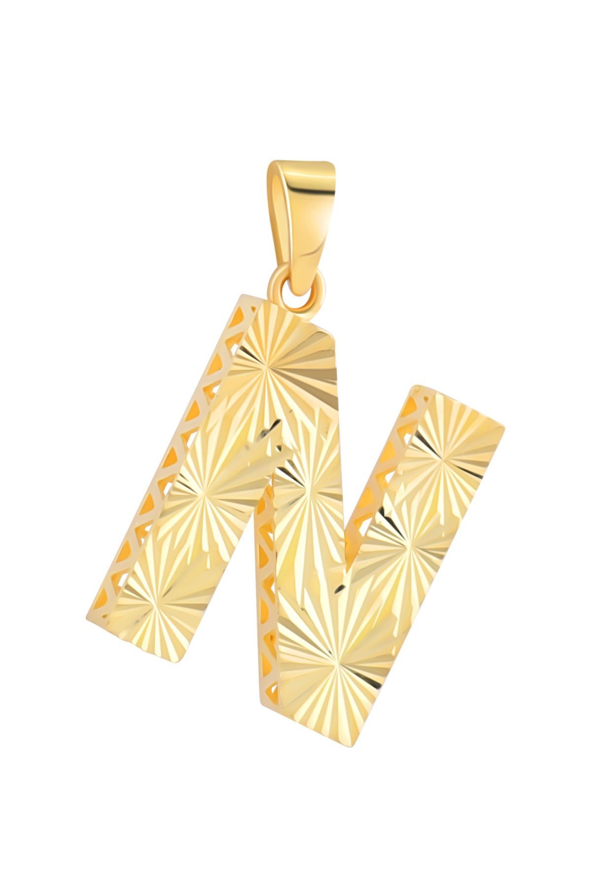 14 Ayar Altın N Harfi Kolye Ucu Parlak Kalemli Işıltılı Zincir Dahil Değildir