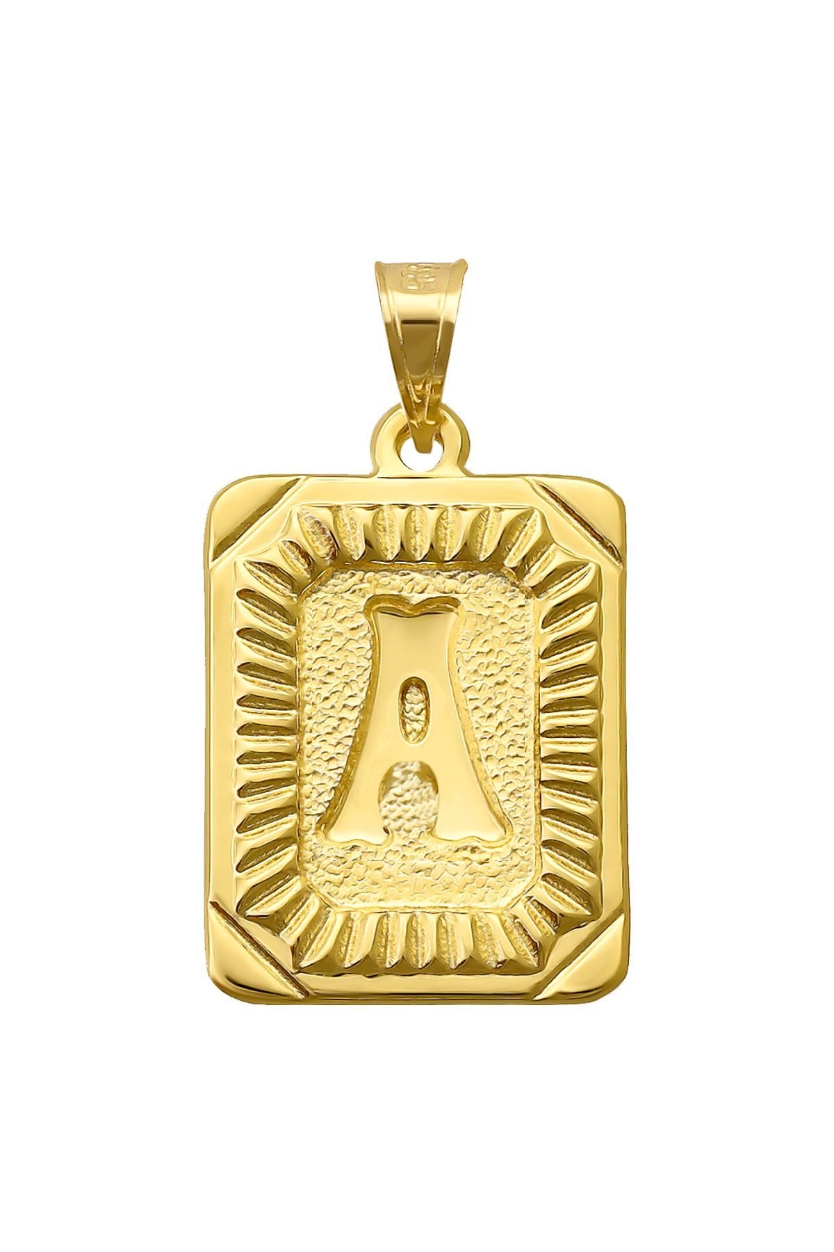 14 Ayar Altın A Harfi Kolye Ucu Kare Desenli Harf Zincir Dahil Değildir