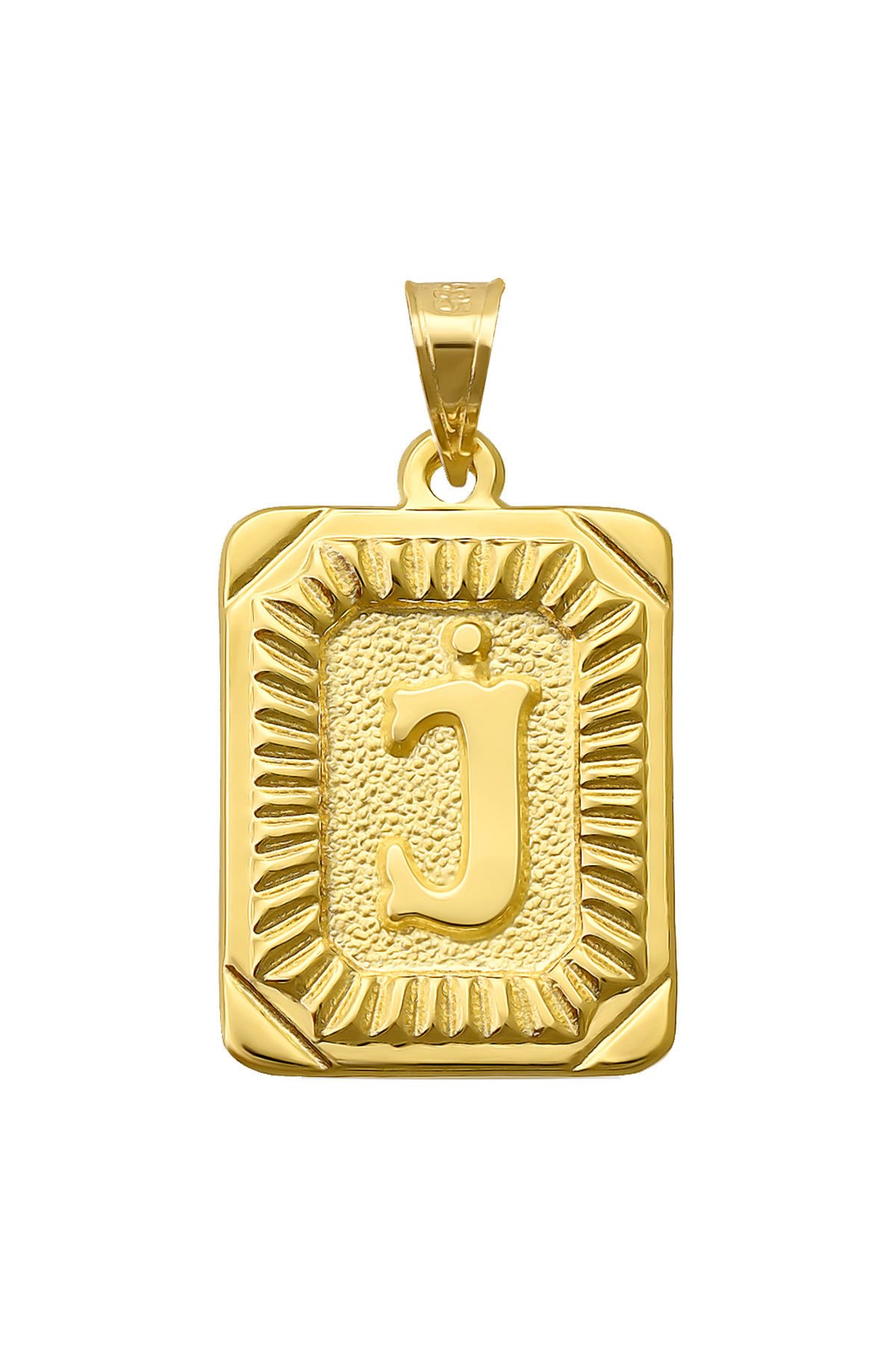 14 Ayar Altın J Harfi Kolye Ucu Kare Desenli Harf Zincir Dahil Değildir