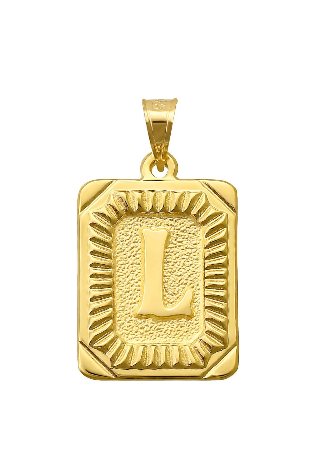 14 Ayar Altın L Harfi Kolye Ucu Kare Desenli Harf Zincir Dahil Değildir
