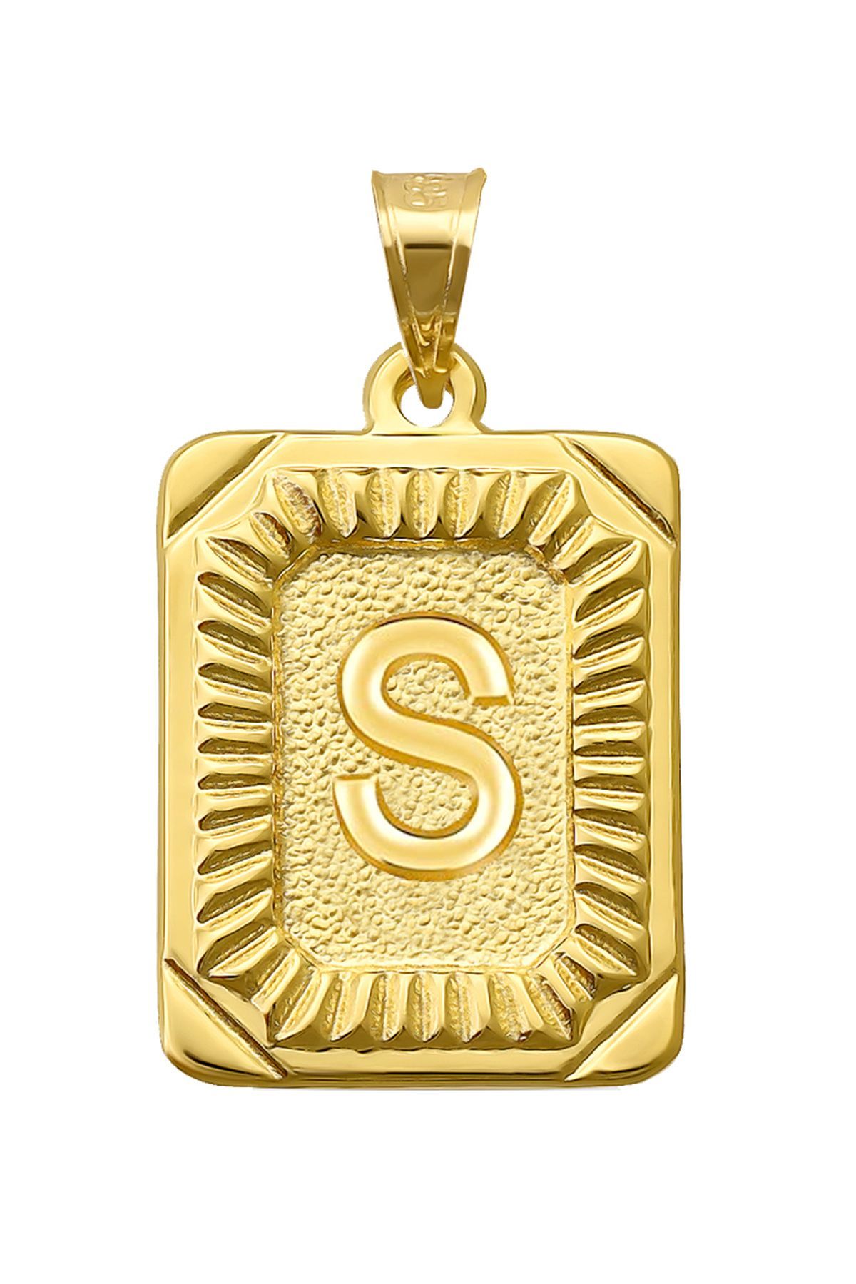 14 Ayar Altın S Harfi Kolye Ucu Kare Desenli Harf Zincir Dahil Değildir