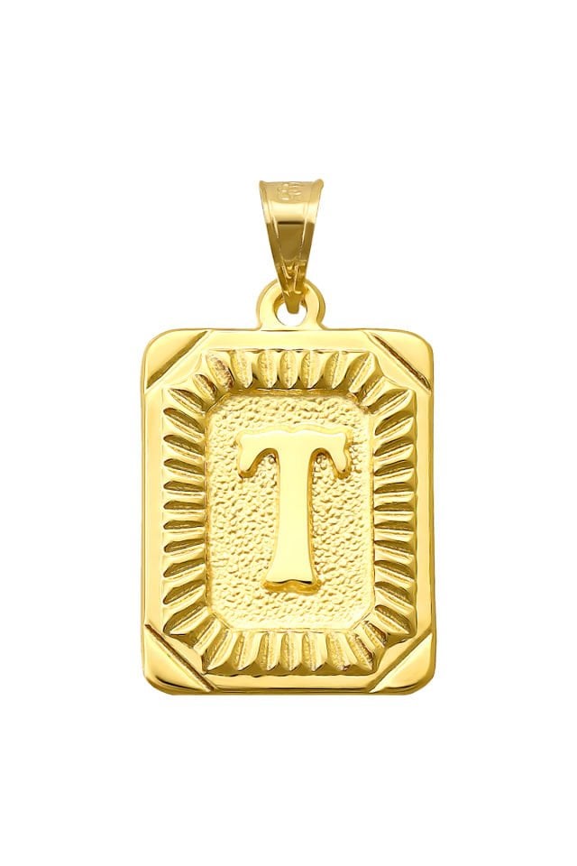 14 Ayar Altın T Harfi Kolye Ucu Kare Desenli Harf Zincir Dahil Değildir