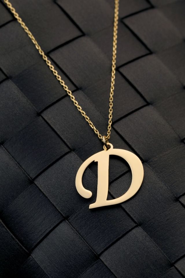 14 Ayar Altın D Harfi Kolye Ucu El İşi Tasarım Harf Zincir Dahil Değildir