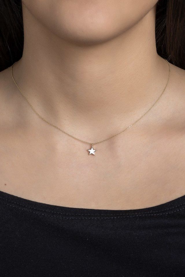 Prenses Pırlanta-14 Ayar Altın Yıldız Altın Kolye Modeli