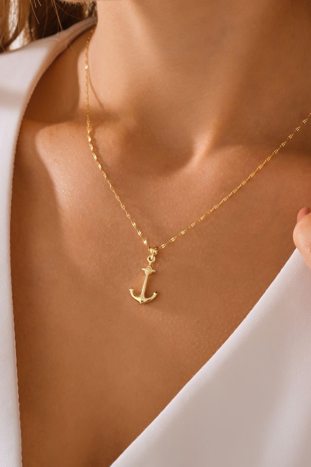 PRENSES PIRLANTA 14 Ayar Altın Aynalı Zincir Çapa Altın Kolye (40cm,45cm,50cm,55cm)