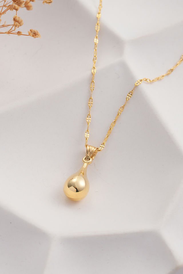 PRENSES PIRLANTA 14 Ayar Altın Aynalı Zincir Damla Altın Kolye (40cm,45cm,50cm,55cm)