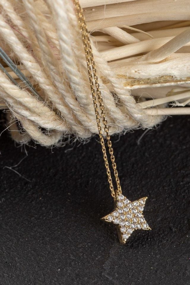 Prenses Pırlanta-14 Ayar Altın Yıldız Altın Kolye Modeli