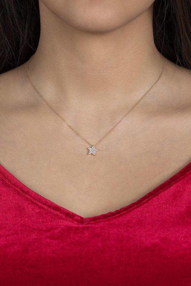 Prenses Pırlanta-14 Ayar Altın Yıldız Altın Kolye Modeli