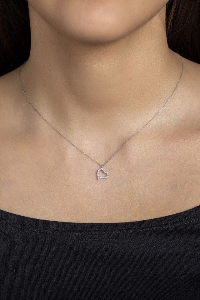 Prenses Pırlanta-14 Ayar Altın Kalpli Altın Kolye Modeli