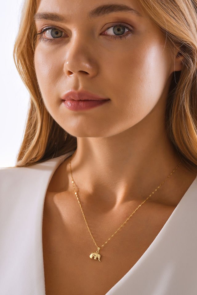 PRENSES PIRLANTA 14 Ayar Altın Aynalı Zincir Fil Altın Kolye (40cm,45cm,50cm,55cm)