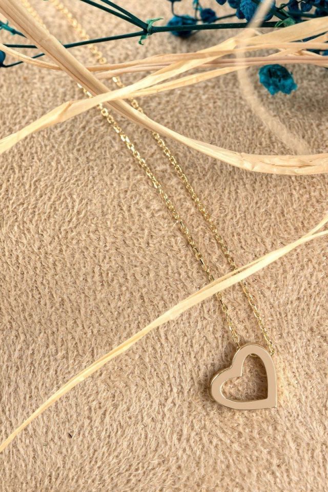 Prenses Pırlanta-14 Ayar Altın Kalpli Altın Kolye Modeli