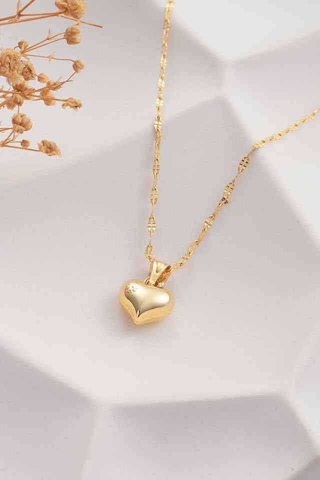 PRENSES PIRLANTA 14 Ayar Altın Aynalı Zincir Kalpli Altın Kolye (40cm,45cm,50cm,55cm)