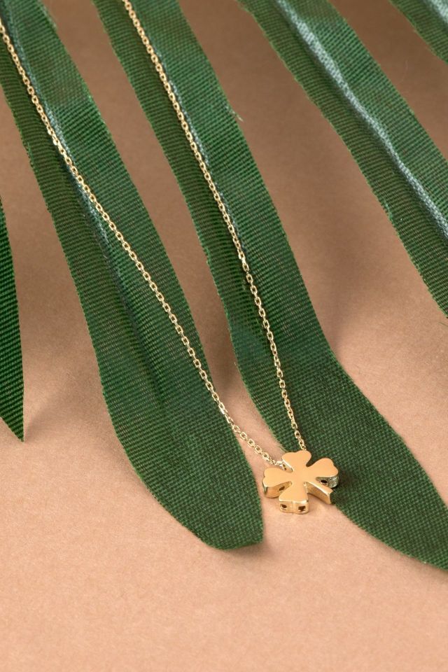 Prenses Pırlanta-14 Ayar Altın Yonca Altın Kolye Modeli