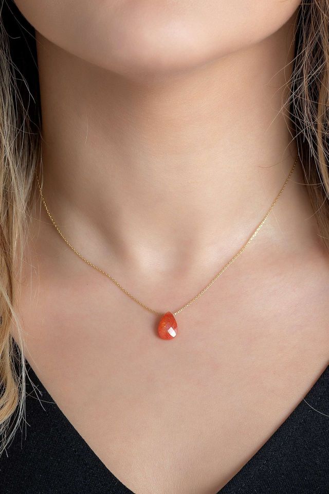 Prenses Pırlanta-Truncu Damla Taşlı Altın Kolye Modeli 14 Ayar Altın