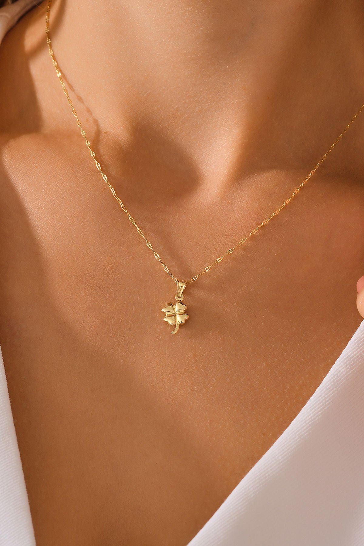 PRENSES PIRLANTA 14 Ayar Altın Aynalı Zincir Yonca Altın Kolye (40cm,45cm,50cm,55cm)