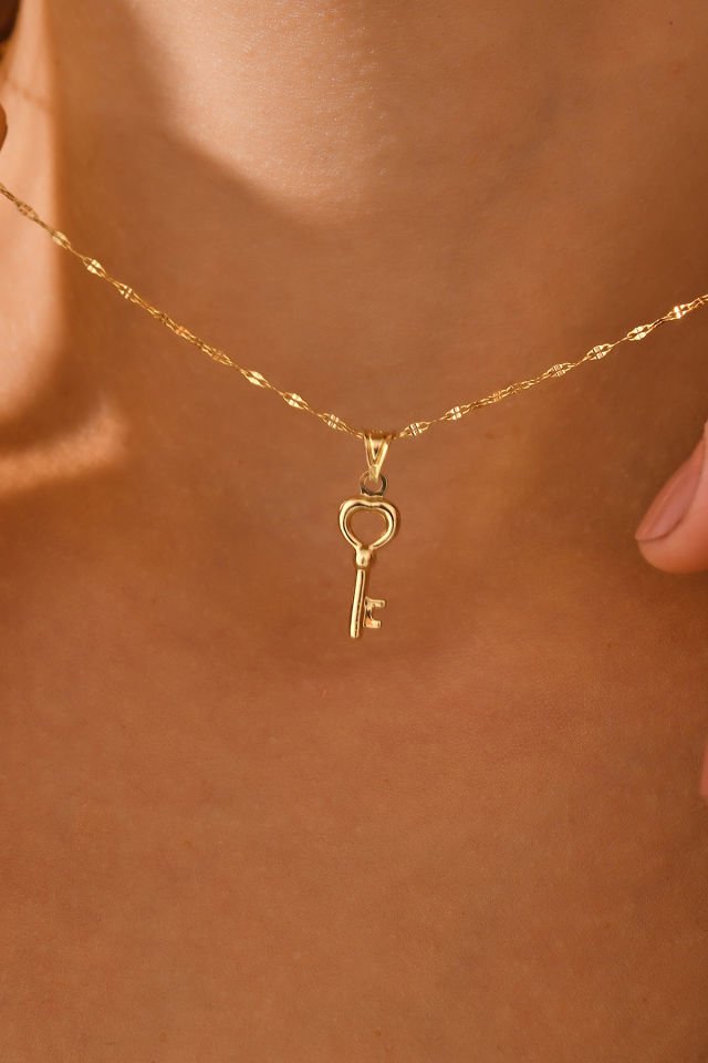 PRENSES PIRLANTA 14 Ayar Altın Kolye Aynalı Zincir Anahtar Kolye (40cm,45cm,50cm,55cm)