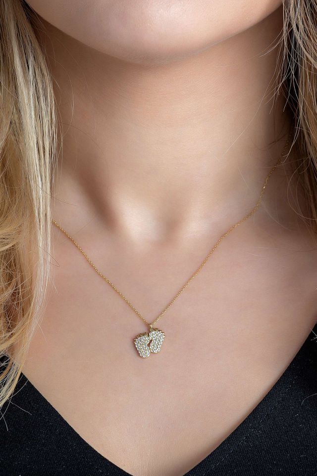 Prenses Pırlanta-Bebek Ayak Figürlü Altın Kolye Modeli 14 Ayar Altın