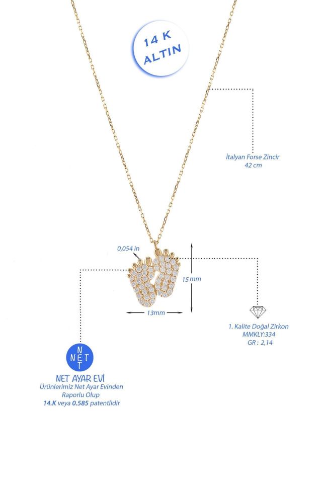 Prenses Pırlanta-Bebek Ayak Figürlü Altın Kolye Modeli 14 Ayar Altın