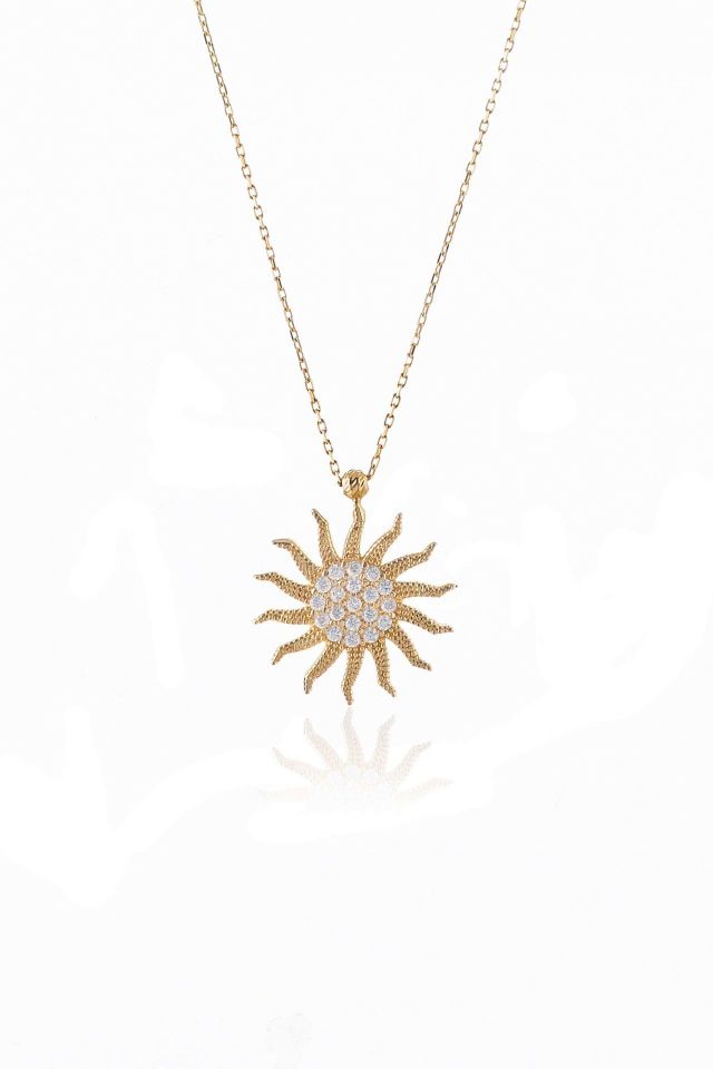 Prenses Pırlanta-Güneş Altın Kolye Modeli 14 Ayar Altın