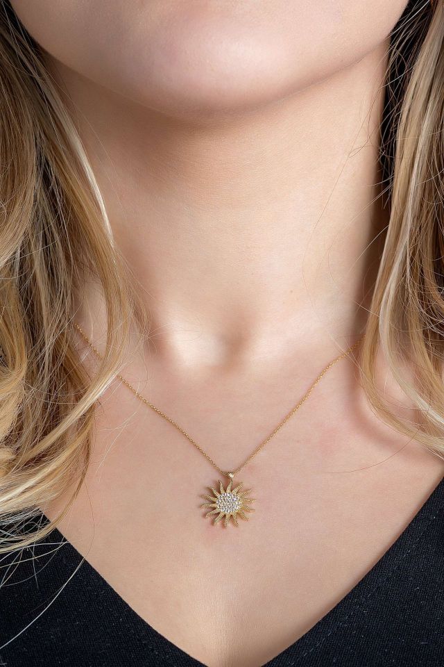 Prenses Pırlanta-Güneş Altın Kolye Modeli 14 Ayar Altın